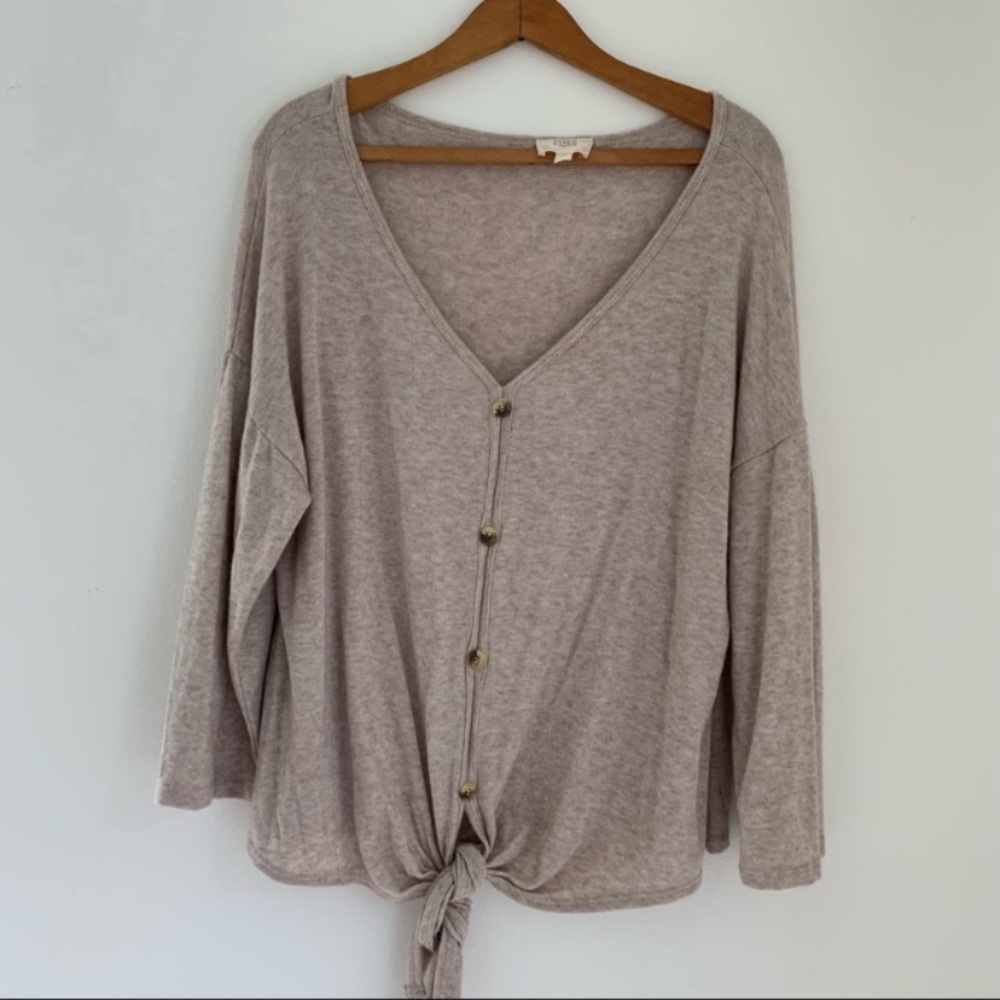 Beige Button-Down Knit Cardigan